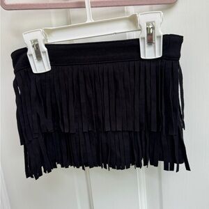 NWOT Peek a Boot Socks Small Girls Black Fringe Faux Suede Skirt